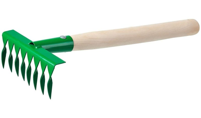 Грабельки садовые с деревянной ручкой, РОСТОК 39613, 8 витых зубцов, 160x62x405 мм