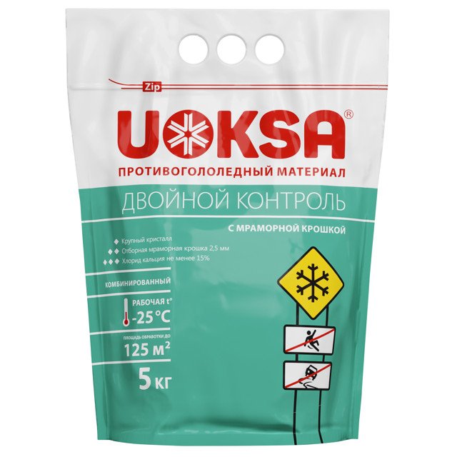 реагент противогололедный UOKSA Двойной контроль -25С 5кг с мраморной крошкой